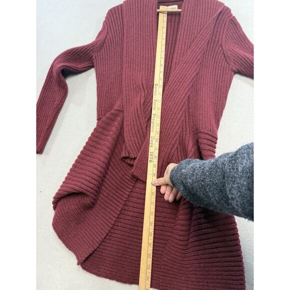 Genuine Peruvian Alpaca Blend Cardigan Large Open Front Long Sleeve Deep Red - Picture 5 of 9